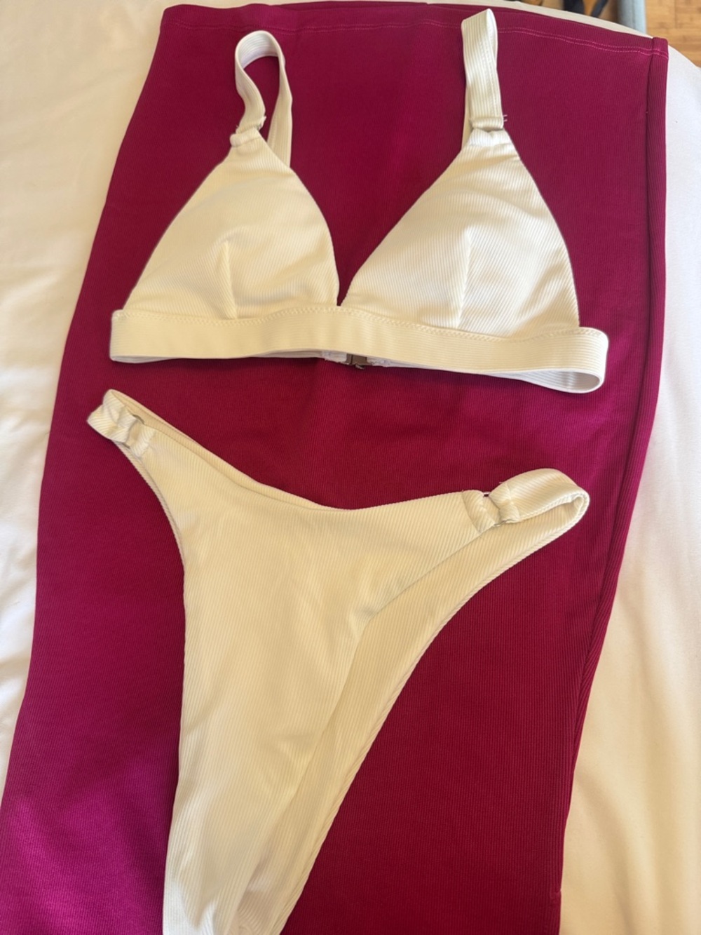 Cream Ribbed Triangle Bralette & High-Cut Brief Set
